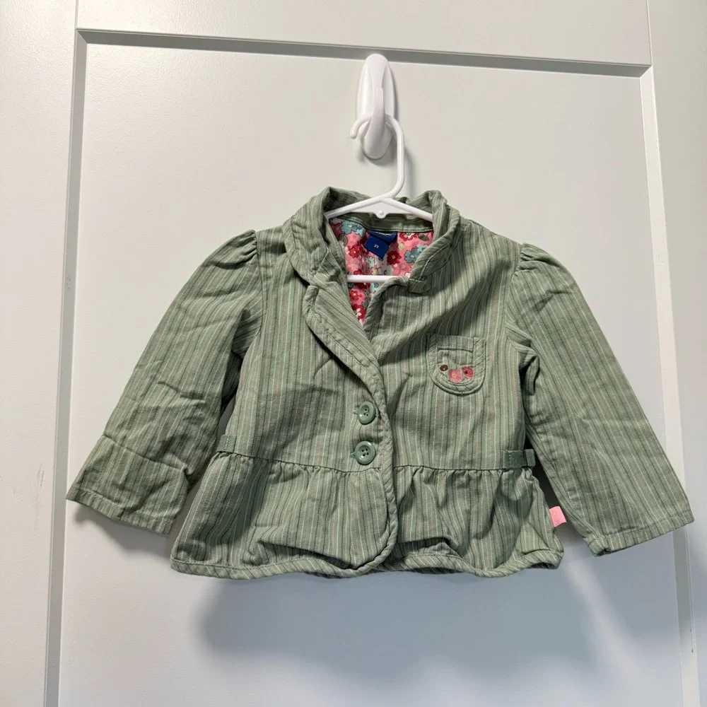 Oshkosh B'Gosh‎ Kids Girls 2T Green Pea Coat Jacket Green Stripe Floral Cotton